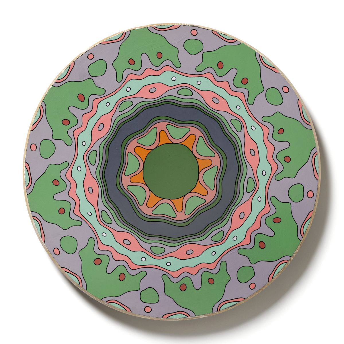<br/>Keel Bedrock, 2023<br/>18" diameter<br/>acrylic, opaque marker and glitter on wood